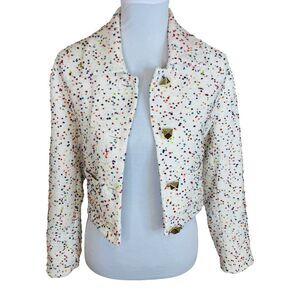 Express Multicolor Confetti Boucle Crop Blazer Gold Buttons Cream Size Small
